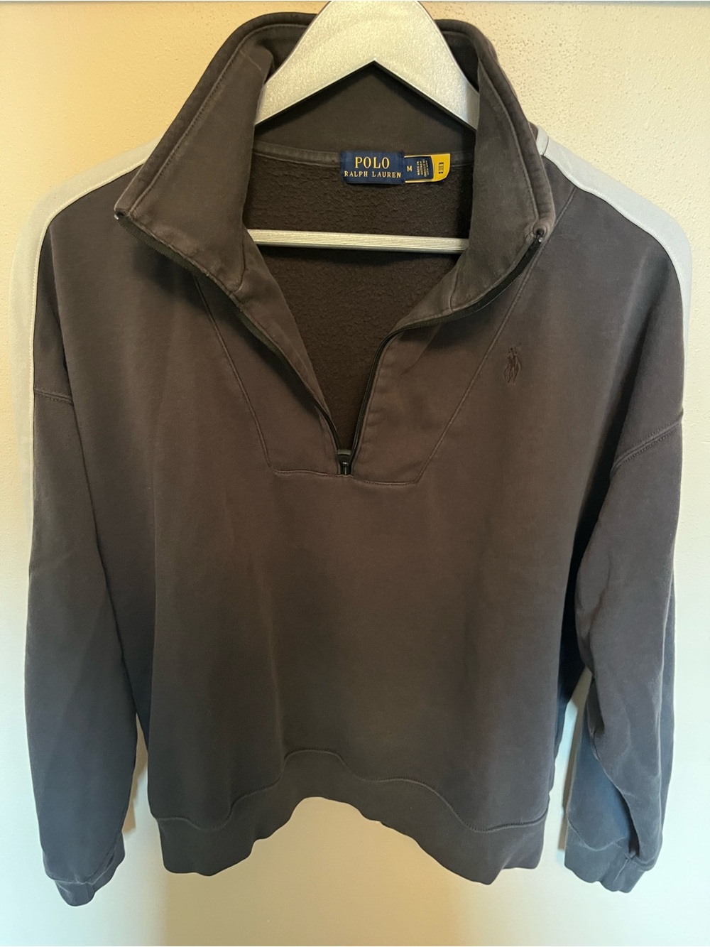 Polo by Ralph Lauren Gray with White Strip Sleeves Quarter-Zip Pullover Sweater